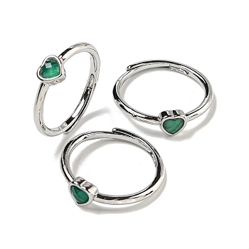 Heart Natural Green Onyx Agate Adjustable Rings, Brass Ring for Women, Long-Lasting Plated, Lead Free & Cadmium Free, Platinum, Inner Diameter: 18mm