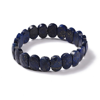 Natural Lapis Lazuli Oval Beaded Stretch Bracelet, Gemstone Jewelry for Women, Inner Diameter: 2-1/8 inch(5.4~5.5cm)