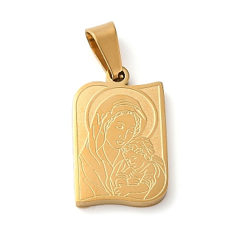 Mother's Day Theme Vacuum Plating 304 Stainless Steel Pendants, Rectangle with Child & Mother Charms, Golden, 20x13x2mm, Hole: 6.5x3mm