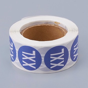 Paper Self-Adhesive Clothing Size Labels, for Clothes, Size Tags, Round with Size XXL, Blue, 25mm, 500pcs/roll