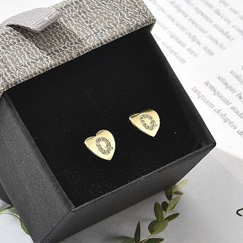 Rack Plating Brass Micro Pave Clear Cubic Zirconia Stud Earrings, Heart, Letter Q, 8.5x9.5mm