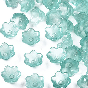 Transparent Spray Painted Glass Beads, Flower, Medium Aquamarine, 7x11.5x11.5mm, Hole: 1.2mm