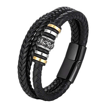 Multi-Layer Braided Leather Cord Bracelets, with Alloy Magnetic Buckles, Multi-color, 8-1/4 inch(21cm)