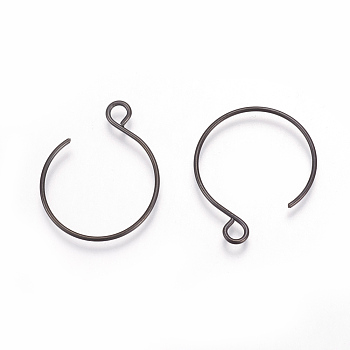 304 Stainless Steel Earring Hooks, with Horizontal Loop, Electrophoresis Black, 22x18mm, Hole: 2.5mm, 20 Gauge, Pin: 0.8mm