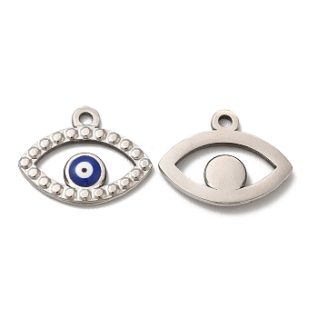 201 Stainless Steel Pendants, with Enamel, Evil Eye, Stainless Steel Color, 18x23x2mm, Hole: 2mm