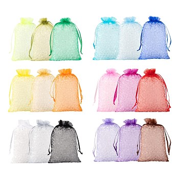 90Pcs 18 Style Organza Bags Jewellery Storage Pouches Wedding Favor Party Mesh Drawstring Gift, Mixed Color, 150x100mm, 5pcs/style