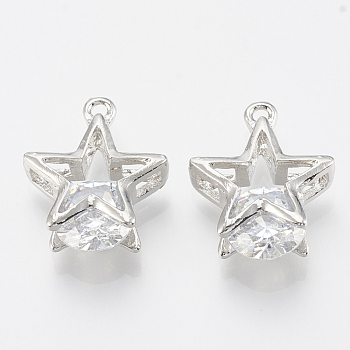 Alloy Cubic Zirconia Charms, Star, Platinum, 17.5x14x6mm, Hole: 1.4mm