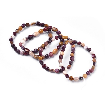 Natural Mookaite Bead Stretch Bracelets, Tumbled Stone, Nuggets, Inner Diameter: 2~2-1/4 inch(5.2~5.6cm)