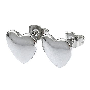 201 Stainless Steel Stud Earrings, with 304 Stainless Steel Pins, Plain Heart, Stainless Steel Color, 10x10mm