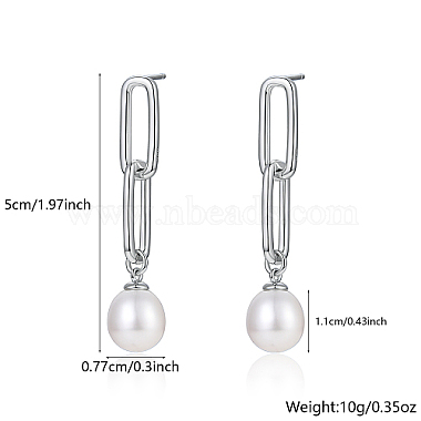 Anti-Tarnish Rhodium Plated 925 Sterling Silver Oval Dangle Stud Earrings(KR9373-2)-3