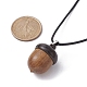 Acorn Shape Ebony Wood Locket Pendant Necklace with Wax Cords(NJEW-JN04485)-3