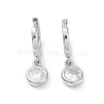 Flat Round Rack Plating Brass Cubic Zirconia Hoop Earrings, Long-Lasting Plated Dangle Earrings for Women, Lead Free & Cadmium Free, Platinum, 25mm, Pin: 1mm(EJEW-K245-22P)