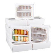 Cardboard Macaron Drawer Boxes, Visible Window Cookies Package Boxes, Rectangle, White, 15.5x12.5x5cm(CON-WH0086-132B-01)