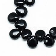 Natural Black Stone Beads Strands, Top Drilled Beads, Teardrop, 12x9~10x5~6mm, Hole: 1mm, about 33pcs/strand, 9.84 inch(G-T005-01)