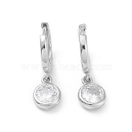 Flat Round Rack Plating Brass Cubic Zirconia Hoop Earrings, Long-Lasting Plated Dangle Earrings for Women, Lead Free & Cadmium Free, Platinum, 25mm, Pin: 1mm(EJEW-K245-22P)
