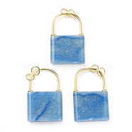Natural Blue Aventurine Pendants, with Golden Plated Brass Findings, Lock, 46.5~47x30x7mm, Hole: 6mm(G-B012-16G-02)