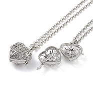 Brass with Rhinestone Pendant Necklaces, Iron Rolo Chains, Heart, Platinum, 32.28 inch(820mm)(NJEW-G089-02A-P)