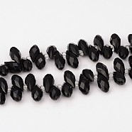 Faceted Teardrop Glass Beads Strands, Top Drilled Beads, Black, 12x6mm, Hole: 1mm, about 100pcs/strand, 15.7 inch(GLAA-J067-A02)