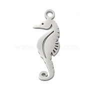 304 Stainless Steel Pendants, Laser Cut, Stainless Steel Color, Ocean Animal Charm, Sea Horse, 24.5x7.5x1mm, Hole: 2mm(STAS-B056-10P-09)