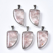 Natural Rose Quartz Pendants, with Transparent Resin and 201 Stainless Steel Findings, Knife, Stainless Steel Color, 26.5x14x6.5mm, Hole: 2x5.5mm(G-T128-05D)