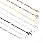 Brass Coated Iron Curb Chain Necklace Making, with Beads and Lobster Claw Clasps, Mixed Color, 32 inch(81.5cm), 5pcs/color, 40pcs/box(MAK-PH0004-12)