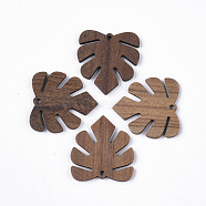 Undyed Walnut Wood Pendants, Tropical Leaf Charms, Monstera Leaf, Saddle Brown, 29.5x28x2.5mm, Hole: 2mm(WOOD-T023-11)