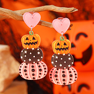 Funny Halloween Acrylic Stud Earrings, Pink, Pumpkin(UY2581-2)