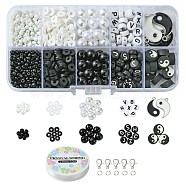 DIY Yin Yang Theme Jewelry Set Making Kit, Include Round Glass Seed & Letter Acrylic & Polymer Clay & ABS Plastic Beads, Alloy Enamel Pendants, Iron Jump Rings, Alloy Clasps, Elastic Thread, Mixed Color, Beads: 869Pcs/set(DIY-YW0004-67)