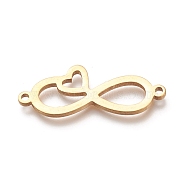 304 Stainless Steel Links, Infinity with Heart, Golden, 10.5x26.5x1.5mm, Hole: 1.2mm(STAS-L250-007G)