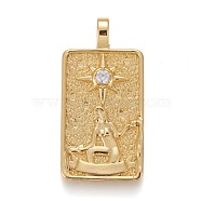 Brass Micro Pave Clear Cubic Zirconia Pendants, Real 18K Gold Plated, Tarot Card Charms, The Star, Real 18K Gold Plated, 30x15x4mm, Hole: 3~4mm(ZIRC-Z004-01B)