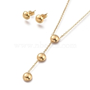 Half Round 304 Stainless Steel Jewelry Sets, Cable Chains Pendant Necklaces and Stud Earrings, with Ear Nuts and Lobster Claw Clasps, Golden, 20.74 inch(52.7cm), 8mm, Pin: 0.7mm(SJEW-M097-24G)