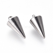 304 Stainless Steel Pendants, Spike/Cone, Stainless Steel Color, 13.5x7mm, Hole: 2mm(STAS-G214-47P-02)
