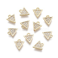 Brass Micro Pave Clear Cubic Zirconia Charms, Nickel Free, Triangle, Real 18K Gold Plated, 9x7.5x1.5mm, Hole: 1mm(KK-R134-008-NF)