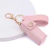 PU Leather Lipstick Storage Bags, Portable Lip Balm Organizer Holder for Women Ladies, with Light Gold Tone Alloy Keychain, Pink, Bag: 8x2.5cm(PW-WG39716-03)