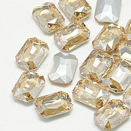 Pointed Back Glass Rhinestone Cabochons, Faceted, Rectangle Octagon, Light Colorado Topaz, 18x13x5mm(RGLA-T079-13x18mm-06)