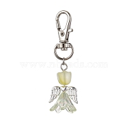 Angel Glass Pendant Decorations, with Alloy Swivel Lobster Claw Clasps, Light Yellow, 63mm(HJEW-JM01627-02)