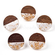Resin & Walnut Wood Flat Round Stud Earrings with 304 Stainless Steel Pin for Women, Gold, 18mm, Pin: 0.7mm(EJEW-TADZ0001-01G)