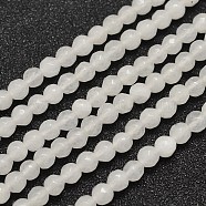 Natural Malaysia Jade Bead Strands, Imitation White Jade, Round, Dyed, Faceted, White, 4mm, Hole: 0.8mm, about 91pcs/strand, 14.5 inch(G-A147-4mm-A04)