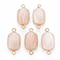 Natural Rose Quartz Link Connectors, with Golden Plated Brass Edge and Loop, Faceted, Oval, 29x13x6~7mm, Hole: 2mm(G-S359-299I)