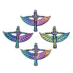 Alloy Big Pendants, Cadmium Free & Lead Free, Ancient Egyptian Winged Goddess, Rainbow Color, 42x56x3.5mm, Hole: 1.8mm(X-PALLOY-N156-064-RS)