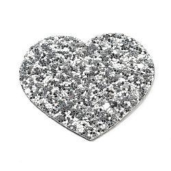 PU Leather Big Pendants, with Sequins, Valentine's Day Collection, Heart, Silver, 50x56.5x2mm, Hole: 1.6mm(FIND-R050-01A)