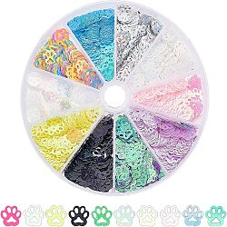 20g 10 Colors Ornament Accessories, PET Paillette Beads, Two Tone, Gradient Color, Paw, Mixed Color, 9x10x0.3mm(DIY-OC0007-86)