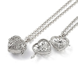 Brass with Rhinestone Pendant Necklaces, Iron Rolo Chains, Heart, Platinum, 32.28 inch(820mm)(NJEW-G089-02A-P)