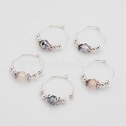 Glass Beads Wine Glass Charms, with Brass Hoop and Metal Findings, Mixed Color, 29x26x0.8mm(AJEW-JO00142)