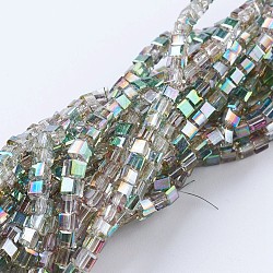 Electroplate Glass Beads Strands, Half Plated, Faceted, Cube, Medium Aquamarine, 2~2.5x2~2.5x2~2.5mm, Hole: 0.5mm, about 195~200pcs/strand, 16.9~17.5 inch(43~44.5cm)(EGLA-F121-HP-A02)