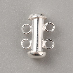 Sterling Silver Slide Lock Clasps, Peyote Clasps, 2-Strand, 4-Hole, Tube, Silver, 14~15x11x6mm, Hole: 2.1mm(STER-WH0008-33)