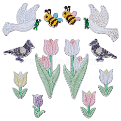 12Pcs 12 Styles Computerized Embroidery Cloth Self Adhesive Patches, Stick On Patch, Costume Accessories, Appliques, Mixed Shapes, 24~68x12~36mm, 1pc/style(PATC-WH0002-089)