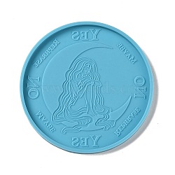 Tarot Theme DIY Flat Round Divination Coaster Food Grade Silicone Molds, Resin Casting Molds, for UV Resin & Epoxy Resin Craft Making, Moon Pattern, 105x6.5mm, Inner Diameter: 99mm(DIY-G083-02C)