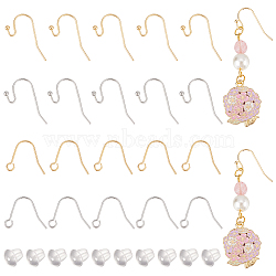 160Pcs 4 Style Brass Earring Hooks, Shepherd's Hook Ear Wire, with 160Pcs Plastic Ear Nuts, Real Gold Plated & Real Platinum Plated, 12~15x17~21x0.6~1.5mm, Pin: 0.6mm, 40Pcs/style(KK-BC0012-04)