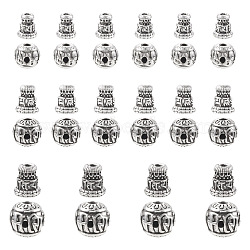 20 Set 3 Style Tibetan Style Alloy 3 Hole Guru Beads, T-Drilled Beads, Gourd with Om Mani Padme Hum, Antique Silver, 18~22mm, Bead: 10~14x9~13mm, Hole: 3mm, Tower: 9~11x8~10mm, Hole: 2mm, 2Pcs/set(FIND-TA0003-25)